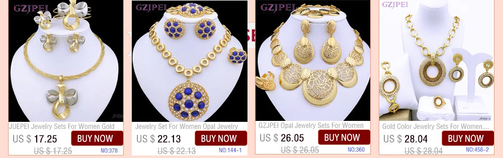 Women Jewelry Set Colorful Classic Design 18K Gold Plated Necklace Earrings Bracelet Ring 4PCS Set Jewelry Wedding Party Gift