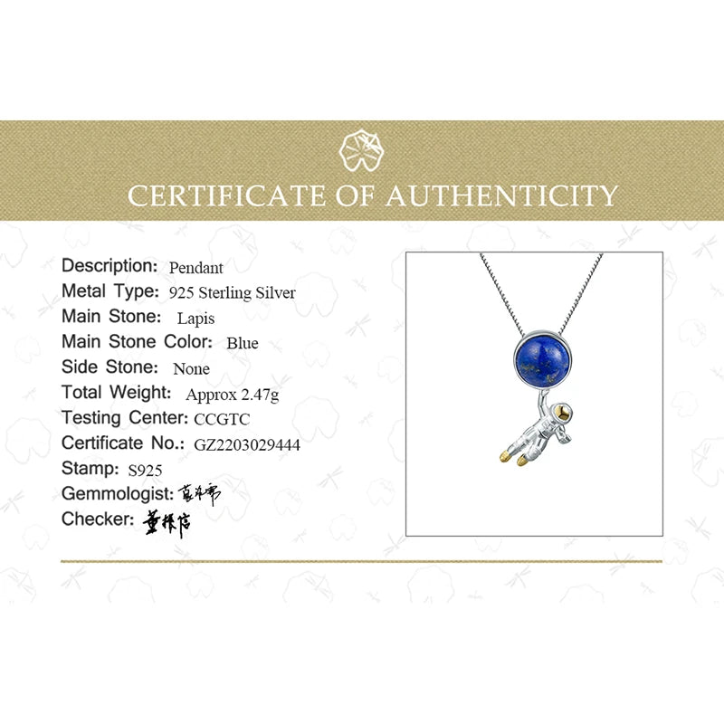 Lotus Fun Natural Lapis Lazuli Stone Space Odyssey Pendant Real 925 Sterling Silver Chains and Necklaces for Women Men's Jewelry