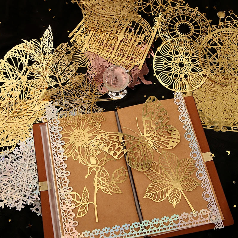 10 pcs Diy Scrapbooking paper Bronzing Lace Decoration paper Hollow Card Collage material lomo cards DIY hand made craft paper