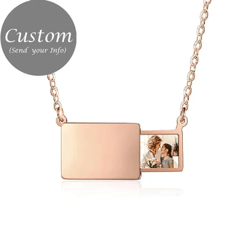 Personalized Stainless Steel Photo Necklace Custom Engrave Love You Color Photo Pendant Jewelry 2014 Couple Gift Valentines Gift