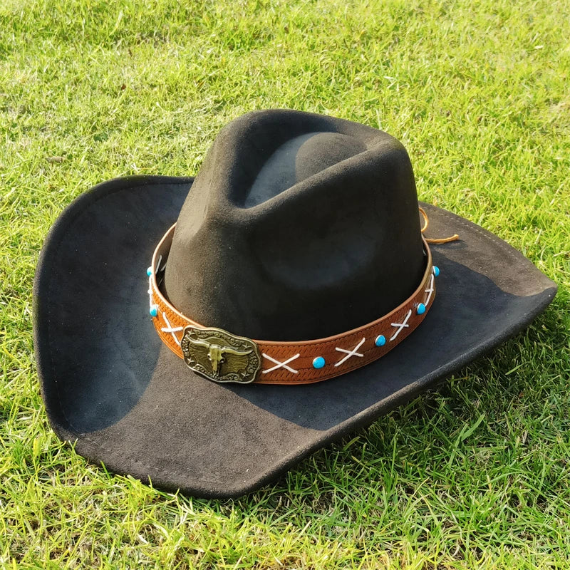 vegan suede Cowboy Hat for men retro suede cowboy Hat women Jazz hat wide brim Felt Fedora Hat vintage Panama sombrero hombre