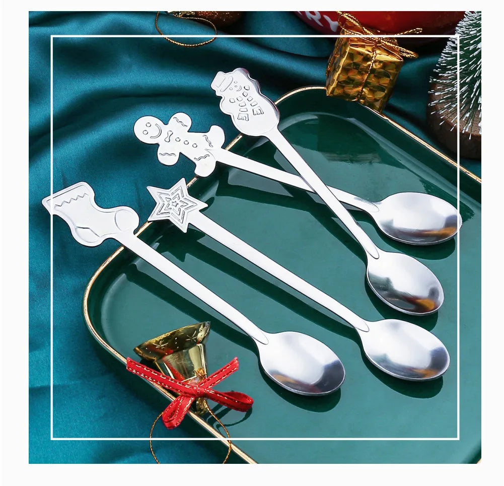 Christmas Gifts Coffee Spoons Stainless Steel Nordic style Dessert Spoon Tableware Kitchen Accessories New Year Gift Decorations