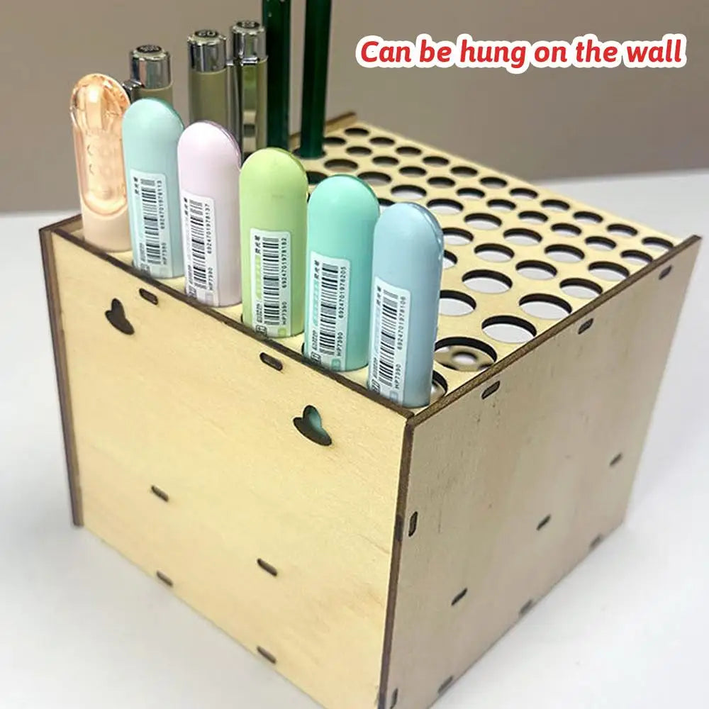 67 Holes square Paintbrush Holder Wooden Paint Brush Display Stand Desk Organizer Makeup Brush Shelf For Painting Supplies