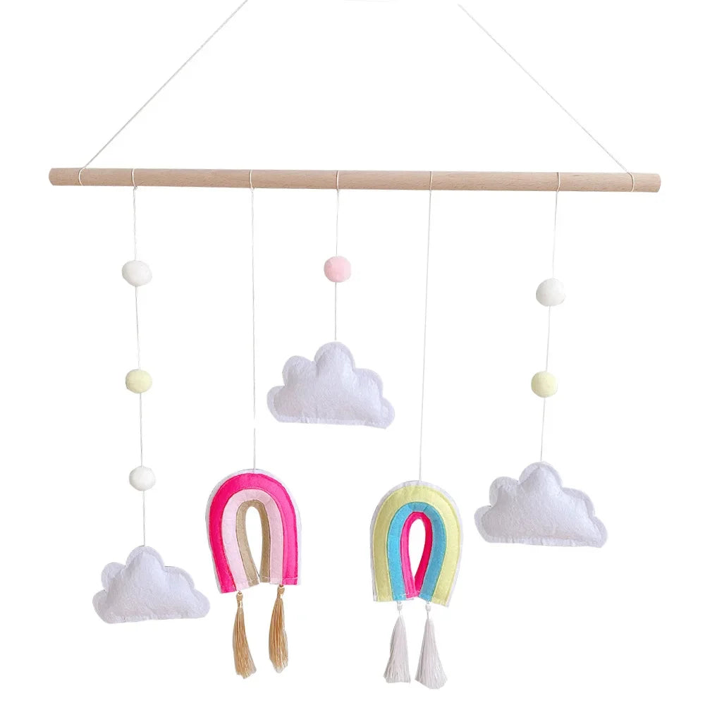 Nordic Style Cute Felt Clouds Shape Wall Hanging Ornament Wooden Stick Tassel Pendant Kids Room Decoration Photography Props