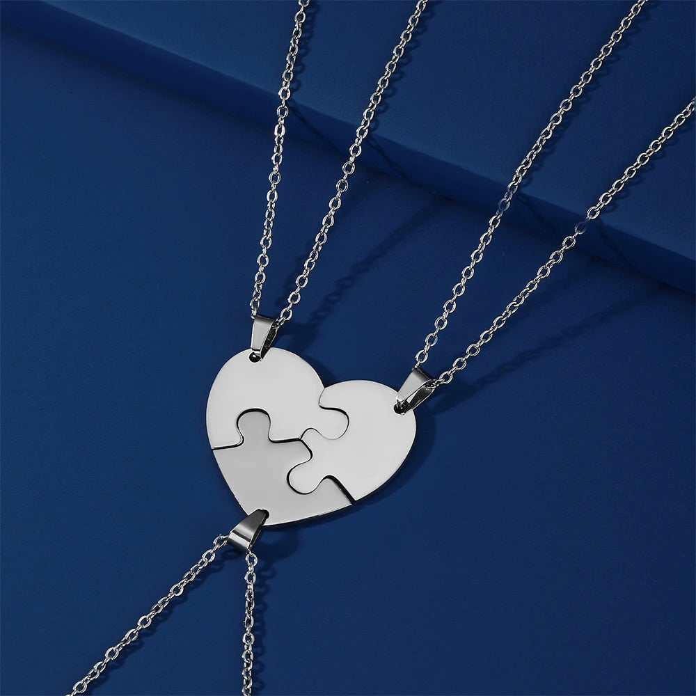 Heart Custom Necklace Name Personalized Chain Puzzle Family Child Kid Gift For Women Men Couple Mother Stainless Steel Jewelry Valentines Gift