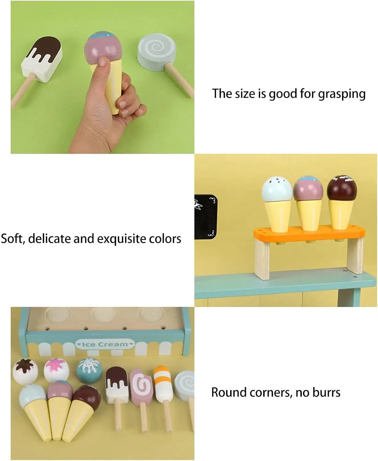 Kids Wooden Toy Ice Cream Counter Playset Tea Party Set Toy Montessori Pretend Play Kitchen Toy Role Play Game for Children Gift