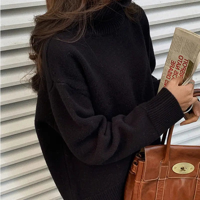 Turtleneck Cashmere Sweater Women Korean Style Oversized Knitted Pullovers Autumn Winter Casual Loose Solid  Sweater 2024