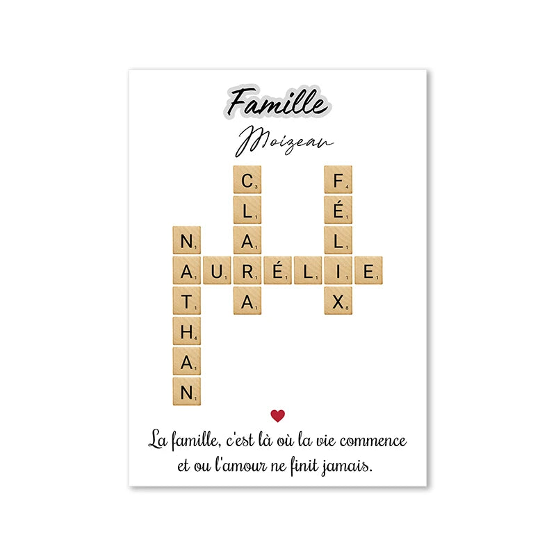 Personalized Family Name Scrabble Puzzle Sign Poster Grandkids Crossword Custom Wall Art Print Nordic Home Decor Christmas Gift Valentines Gift