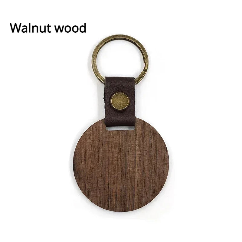 Customized PU Leather Wooden Keychain Blank DIY Wood Keyring Square Engraved Car Key Chains Retro for Friends Lovers Family Gift Valentines Gift