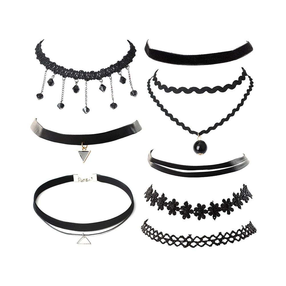 12 Pieces New Simple Women Necklace Valentines girl Handmade Gothic Retro Vintage Women Lace Collar Choker Necklace Girl Accessories