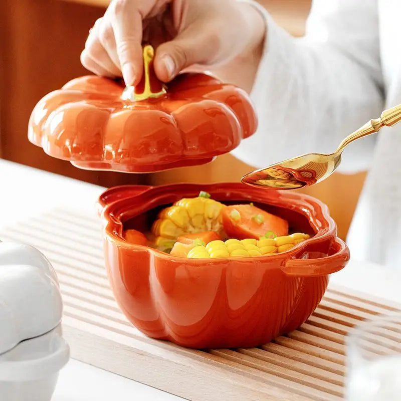 Creative Cartoon Pumpkin Shaped Ceramic Salad Bowl Kawaii Soup Bowl Kitchen Utensils Accessories Halloween Gift