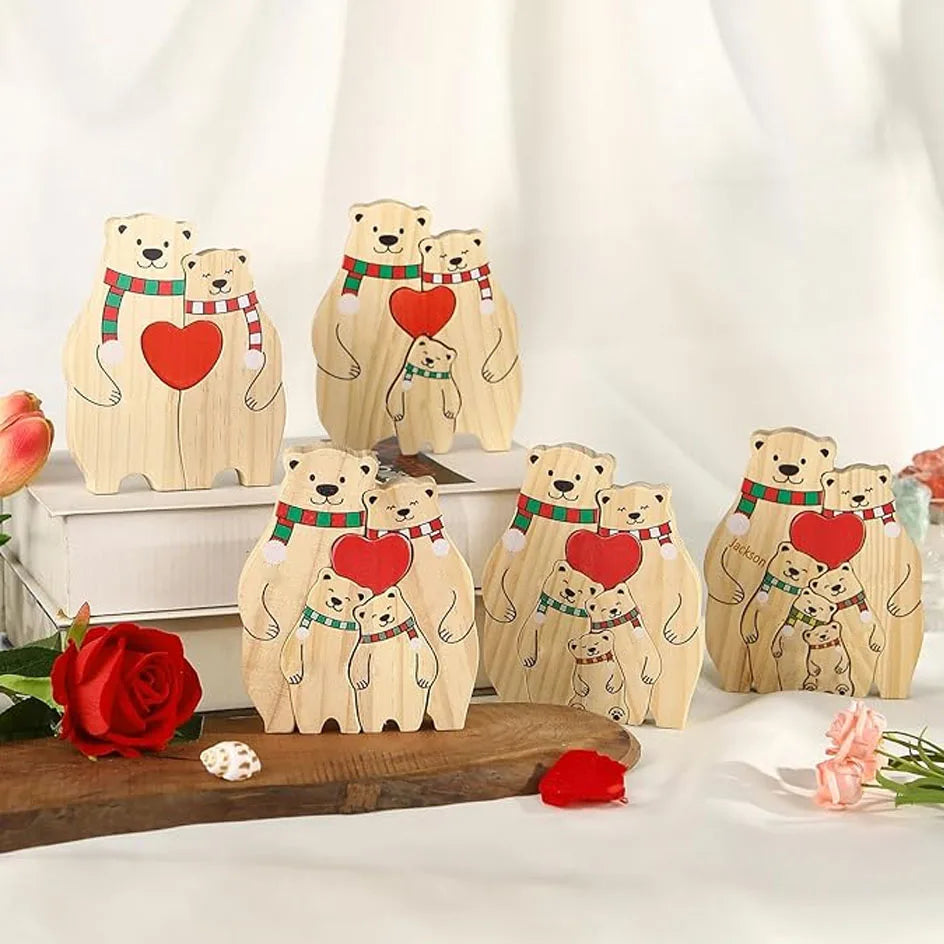 Name Personalized Custom Mother's Birthday Gift Family Names Sculpture Wood Puzzle Bear Family Heart Puzzles Home Decoration Valentines Gift