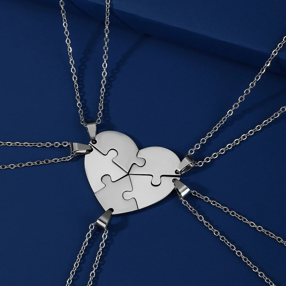 Heart Custom Necklace Name Personalized Chain Puzzle Family Child Kid Gift For Women Men Couple Mother Stainless Steel Jewelry Valentines Gift