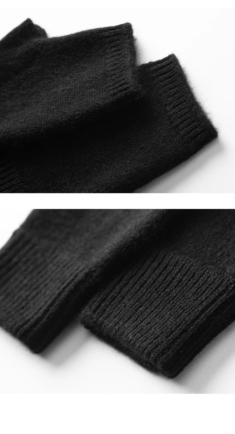 2024 Winter Women 100% Cashmere Mitts 15cm Knitted Fingerless Gloves Y2k Thermal Gloves Semi Finger Lengthen Mittens Arm Warmers