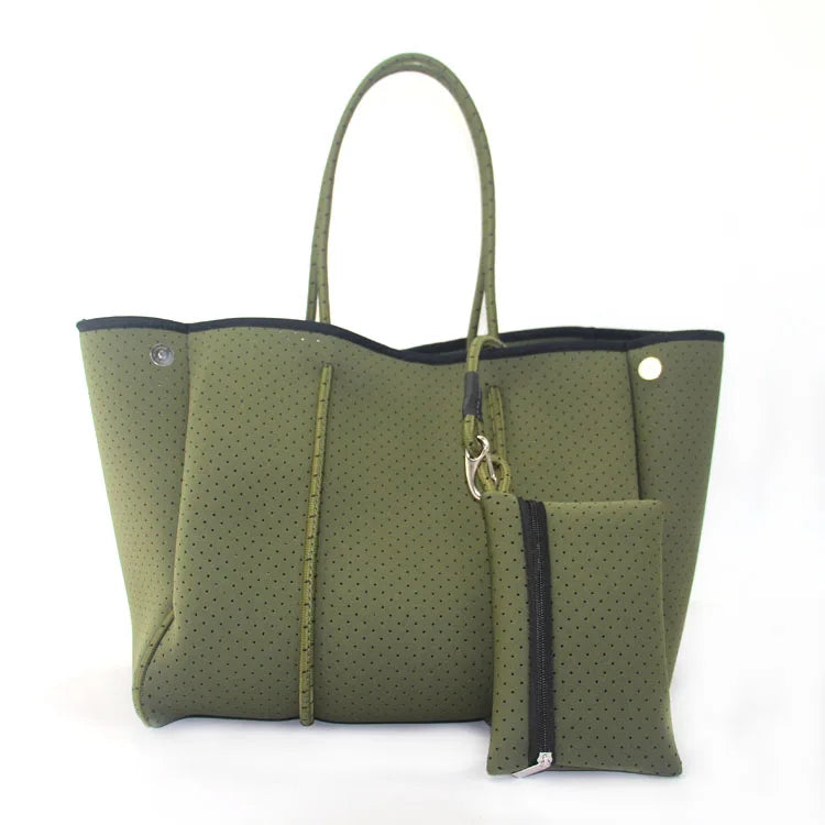 New Arrival Hot Selling Neoprene Tote Bag Wholesale Women Large Shopping Handbags Perforated Neoprene Beach Bag For Women