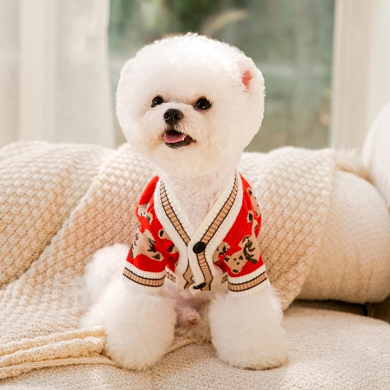 Luxury Dog Clothes for Small Dogs Winter Warm Dog Sweater Chihuahua French Bulldog Clothing Pet Items Knitted Cardigan Sweater