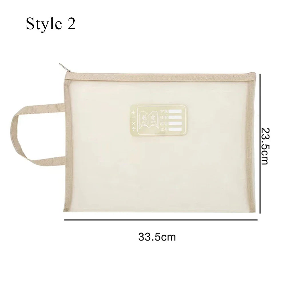 A4 Stationery Storage Bag Double-layer Mesh Zipper Bag Large Capacity Organizer Cosmetic Makeup Bag Transparent File Folders