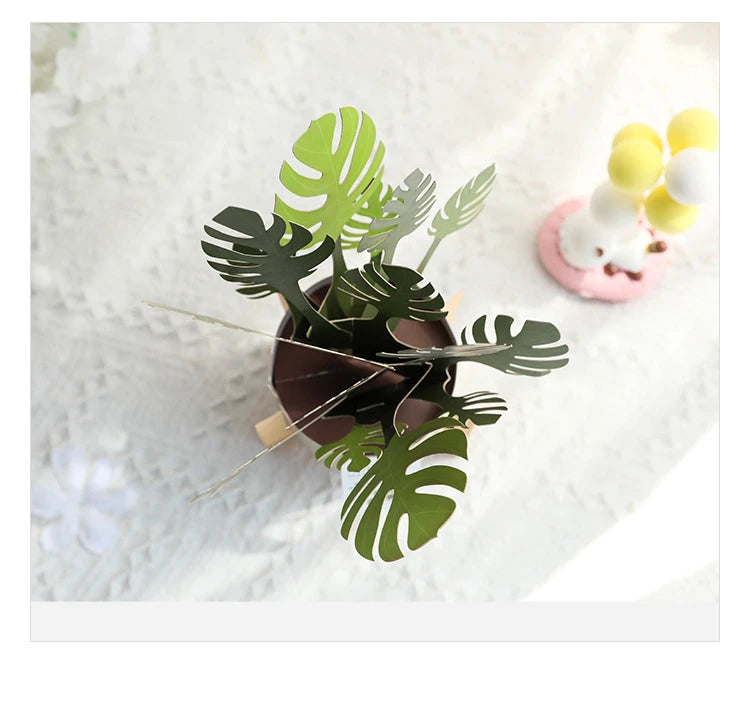 3D Monstera Potted Plant Pop-up Greeting Card with Envelope Flowers Postcard Birthday Cards Valentines Gifts Creative Home Decor