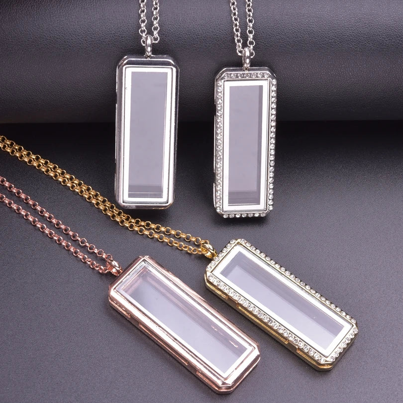 1Pc Vertical Rectangle Glass Memory Locket Pendant Women Necklaces Diy Men Floating Picture Living Medaillon Collares Jewelry