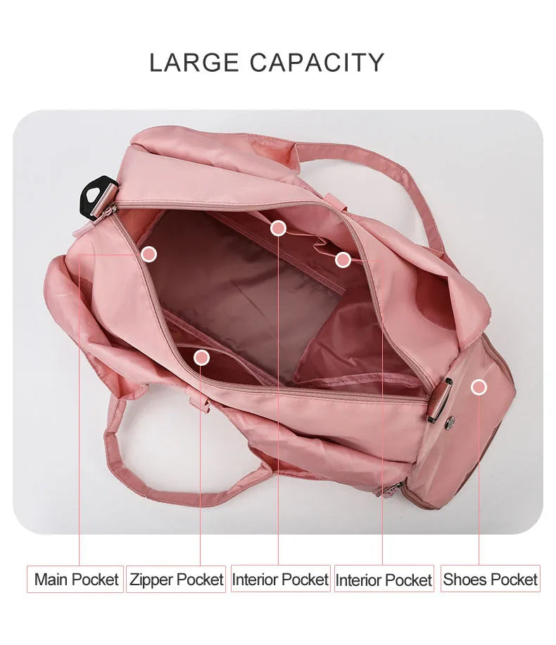 Women Large Capacity Travel Handbag Casual Multi Layer Pockets Shoulder Bag Girls Sports Yoga Luggage Storage Duffle Pack Tote