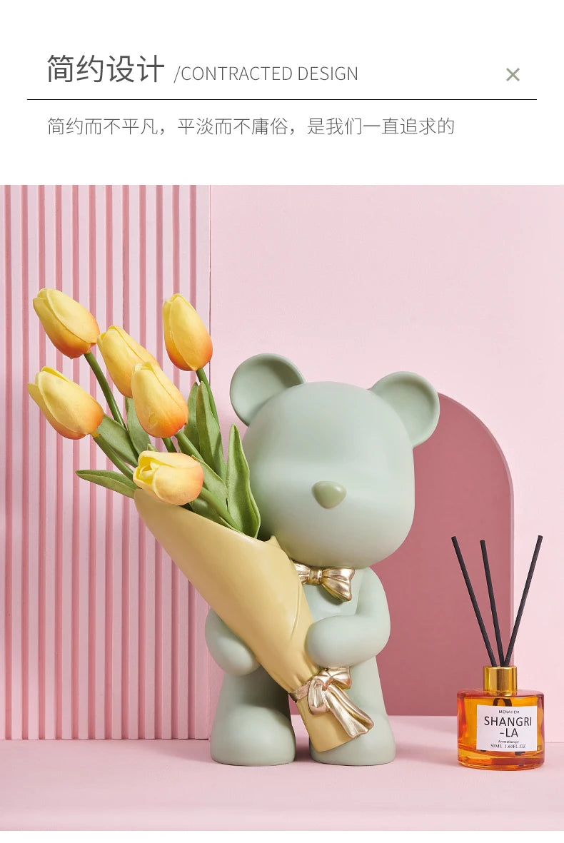 Bear Figurine Resin Flower Vase Modern Home Decor Vases Living Room Decoration Office Desk Accessories Wedding Decoration Gifts