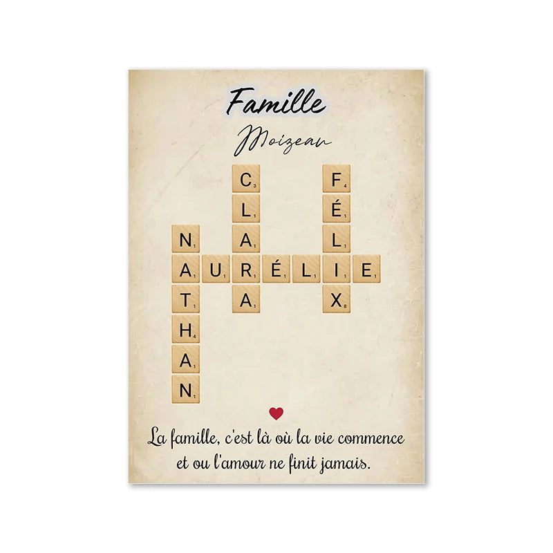 Personalized Family Name Scrabble Puzzle Sign Poster Grandkids Crossword Custom Wall Art Print Nordic Home Decor Christmas Gift Valentines Gift