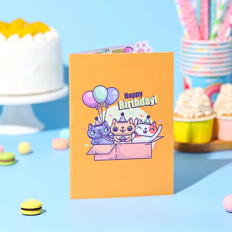 Happy Birthday Card Birthday Cat 3D Birthday Pop Up Card Greeting Card Best Birthday Gift for Family Husband Wife Couple Friends Valentines Gift