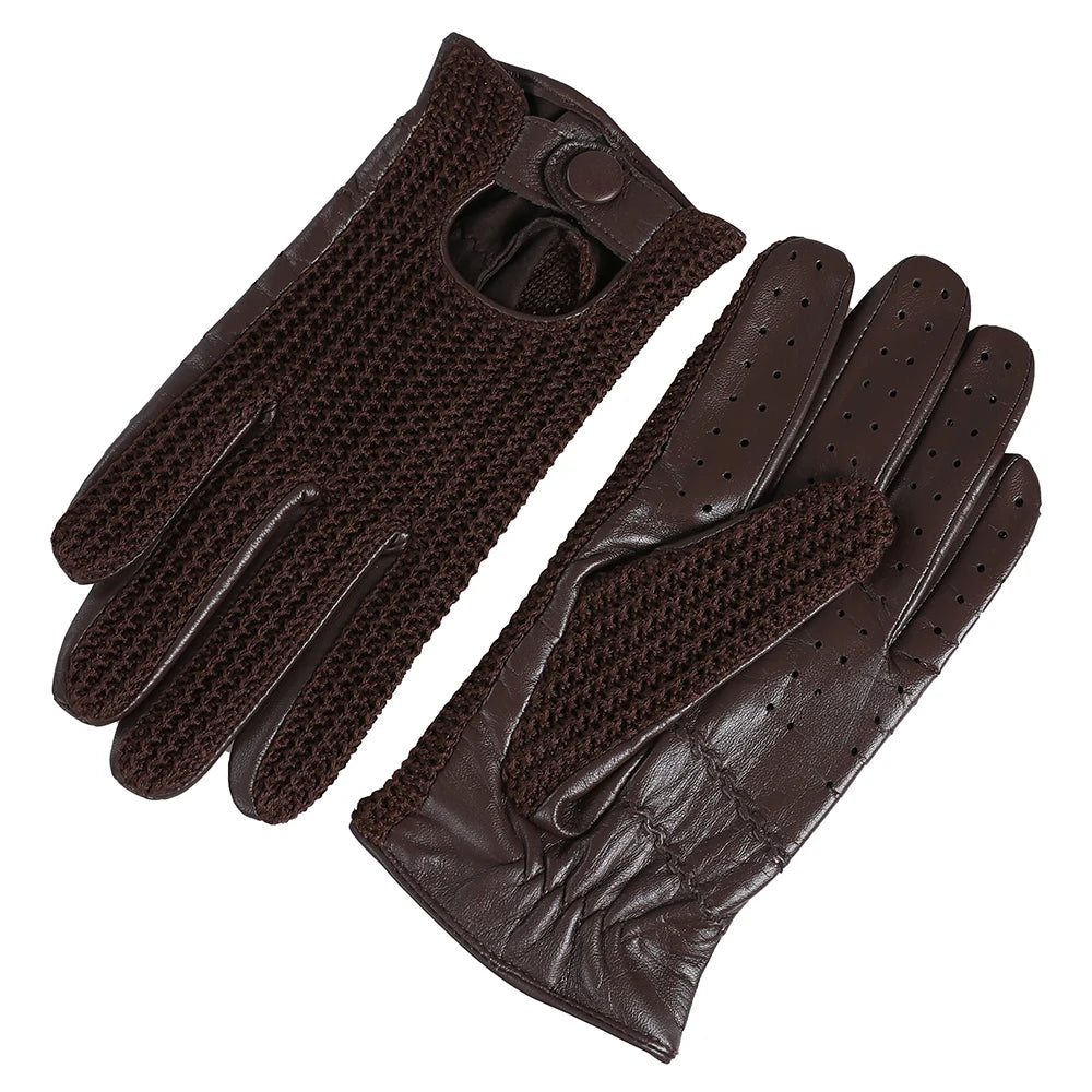 Men's Genuine Leather Driving Gloves motorcycle Fingerless Glove Sheepskin With Cotton Crochet