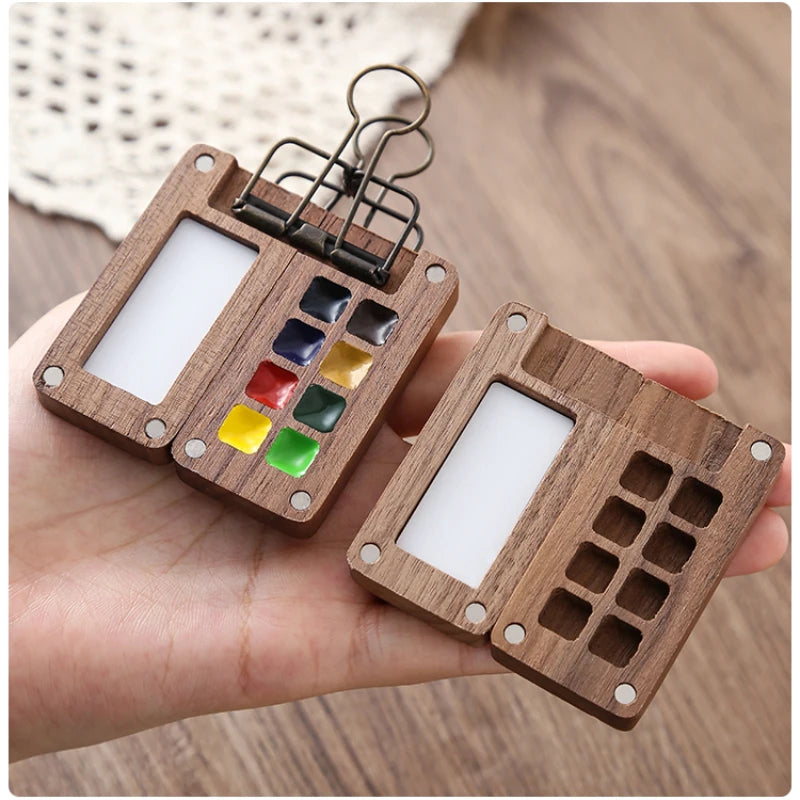 Portable Travel Watercolor Set Schmincke Watercolor 8 Colors Mini Walnut Paint Box Sketchbook Student Outing Art Supplies