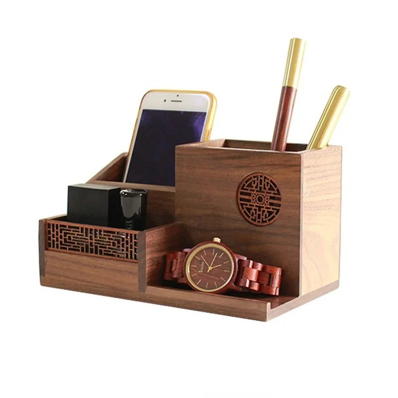 2022 Desktop Finishing Box Wooden Office Stationery Storage Box Pen Holder Creative Combination Multi-function Pen Holder