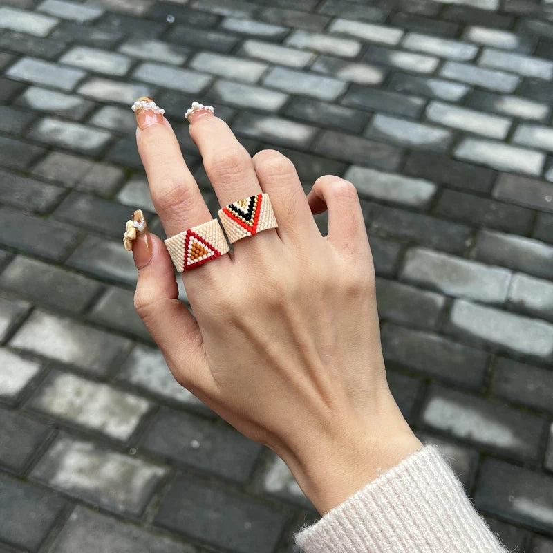 Fairywoo Beads Rings For Women Handmade Finger Ring Designer Luxury Jewelry Geometric Gothic Style Accessories Bohemia Rings