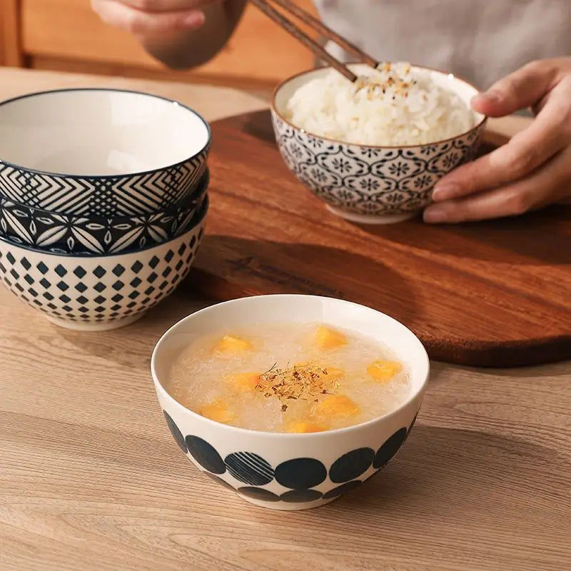 Japanese Style Ceramic Rice Bowl Set Family Dinner Soup Good-Looking Set Gift Box Rice Bowl Creative Retro Small Bowl