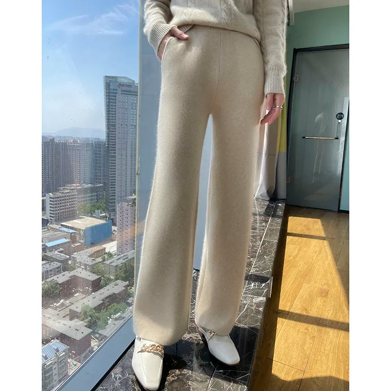 Knitting Wide Leg Pants Leg Wool Pants Cashmere Pants Women Warm Knit Pants Elegant Pants Woman Women' S Pants Loose Trousers