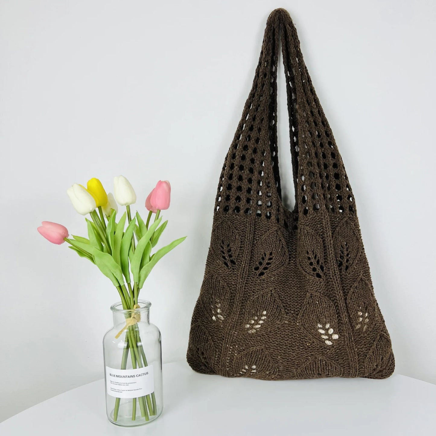 Knitted Handbags Beach Bags Lightweight Students Shoulder Casual Tote Female Style Shopping Woven Bags For Women Girls