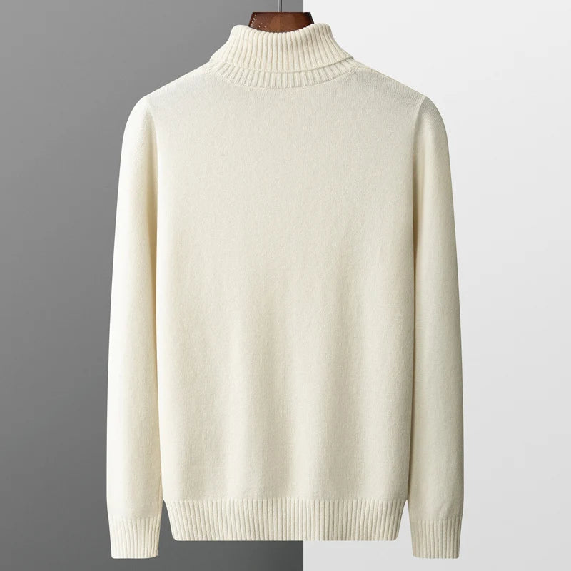 Autumn and winter new 100% wool cashmere sweater men's high neck thick jacquard bottoming shirt loose knit top warm pullover