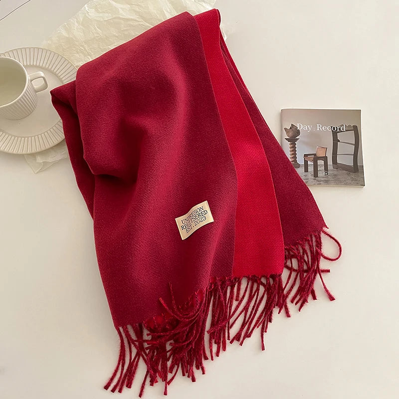 2023 New Fashion Cashmere Scarf Warm Winter for Women Korean Style Knitted Solid Color Double Sided Wraps Neckerchief