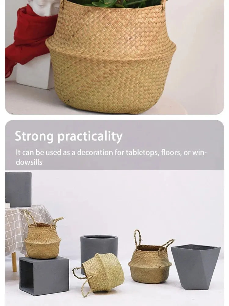 1pc Nordic Style Seaweed Wicker Basket for Home Storage - Perfect for Dirty Clothes, Plants, and Sundries - Hanging Decor Basket