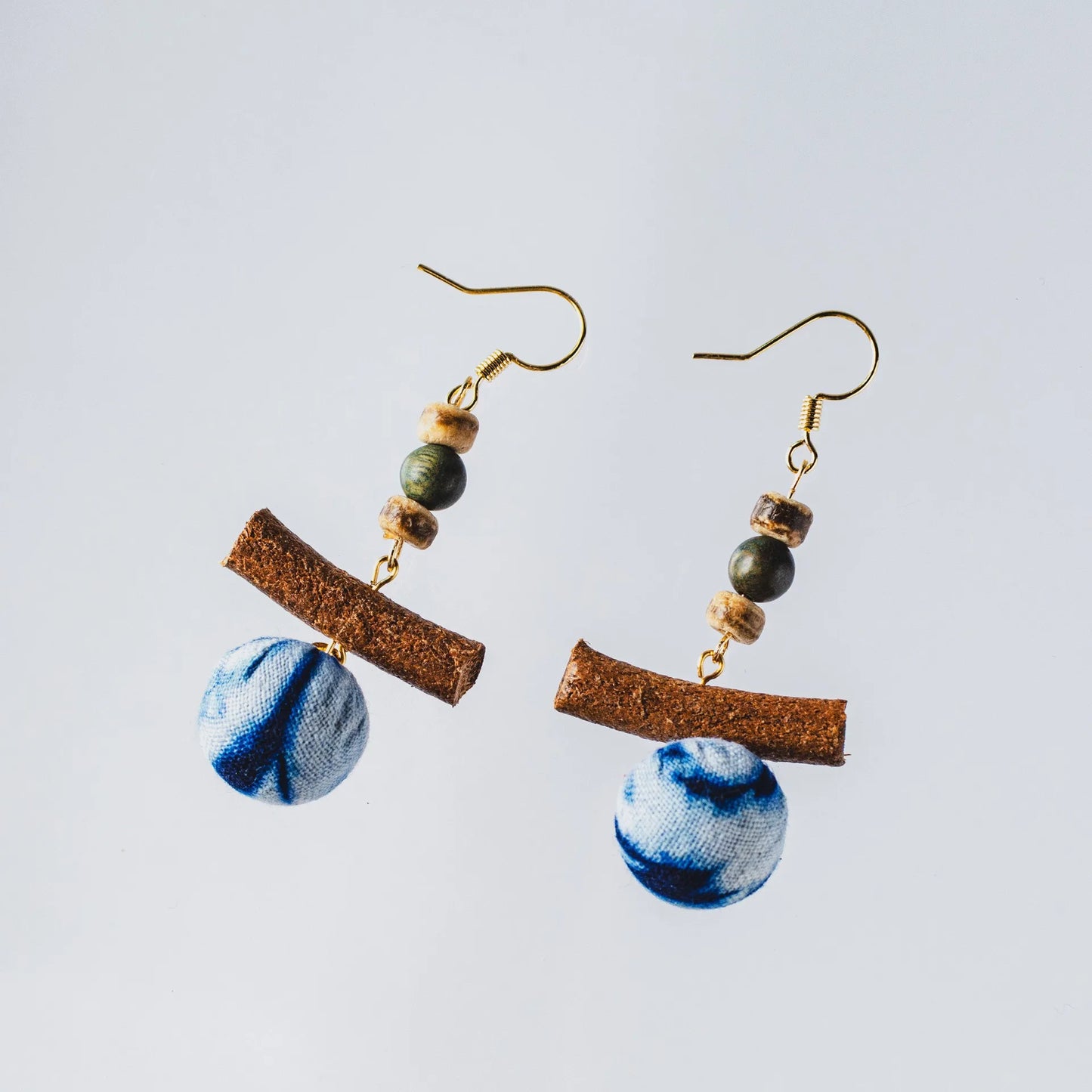 A pair of handmade indigo tie dye earrings with a shabby style, Chinese retro and ethnic style Women's Accessories