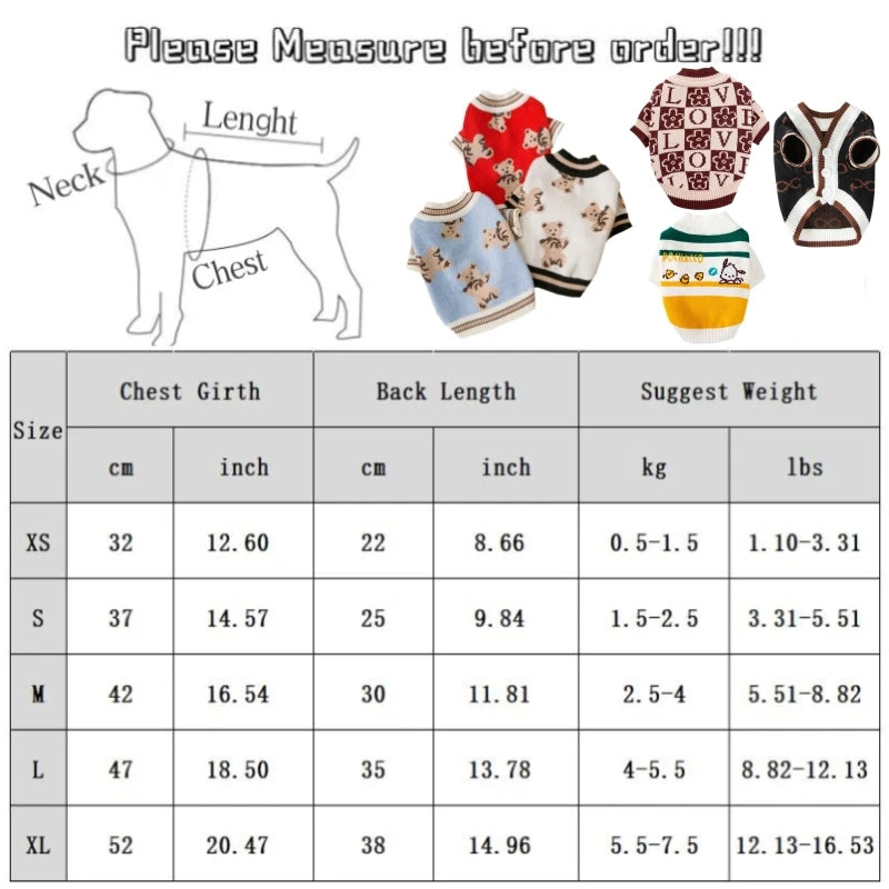 Luxury Dog Clothes for Small Dogs Winter Warm Dog Sweater Chihuahua French Bulldog Clothing Pet Items Knitted Cardigan Sweater