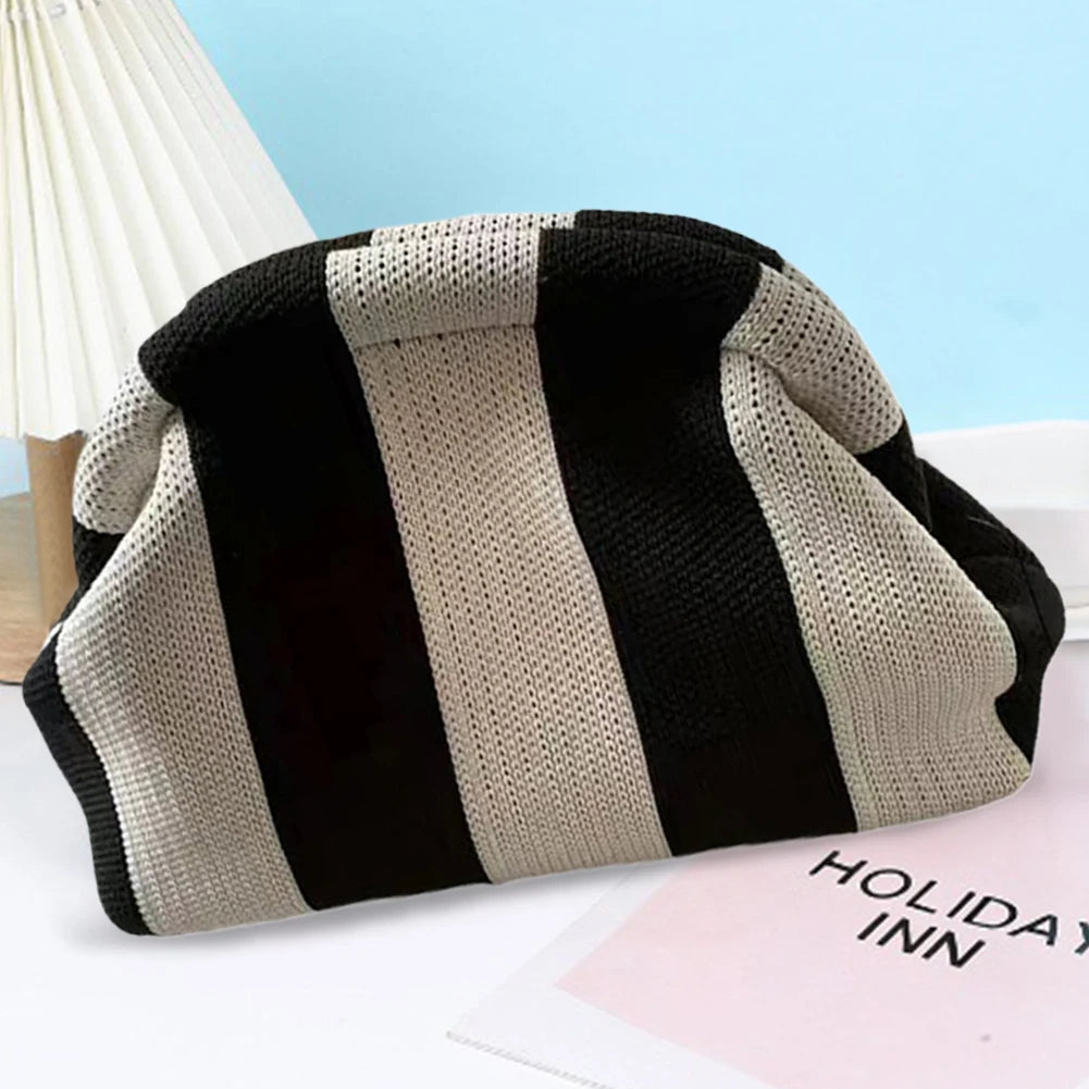 Summer Beach Clutch Bag for Women Woven Crochet Handbags Purses Knitting Dumpling Clutch Ruched Cute Cloud Casual Colorblock Bag