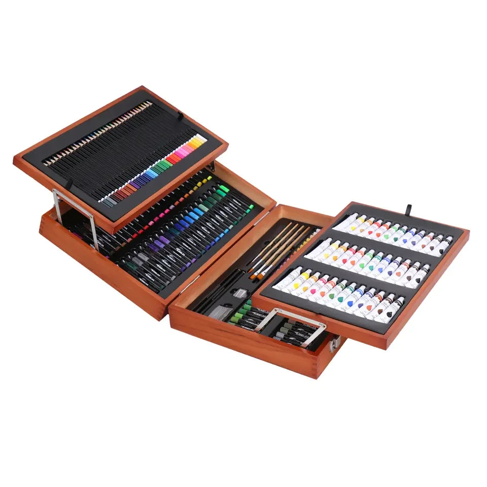 Acrylic Painting Pencil Oil Pastel Kids Drawing Art Sets in Wooden Box