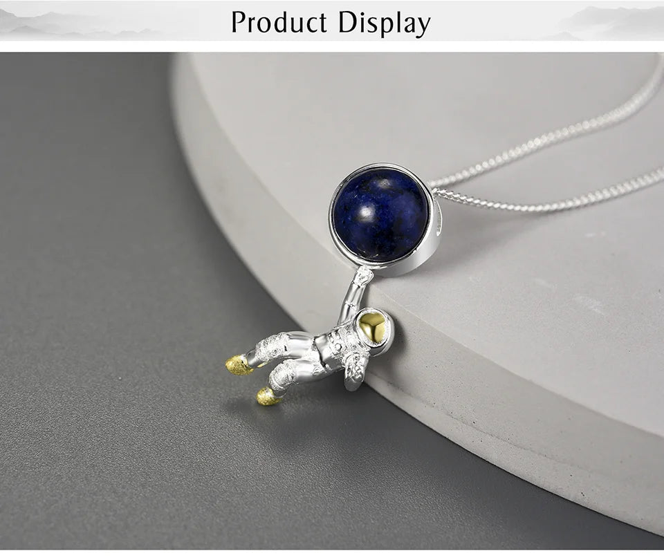 Lotus Fun Natural Lapis Lazuli Stone Space Odyssey Pendant Real 925 Sterling Silver Chains and Necklaces for Women Men's Jewelry