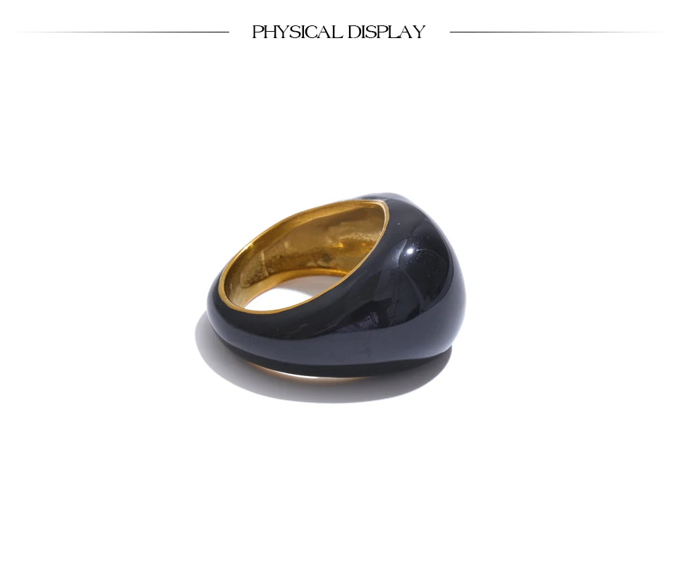 Yhpup 6789# Stainless Steel Black Enamel Geometric 316L Unique Ring Minimalist Texture Waterproof Finger Unusual Jewelry New