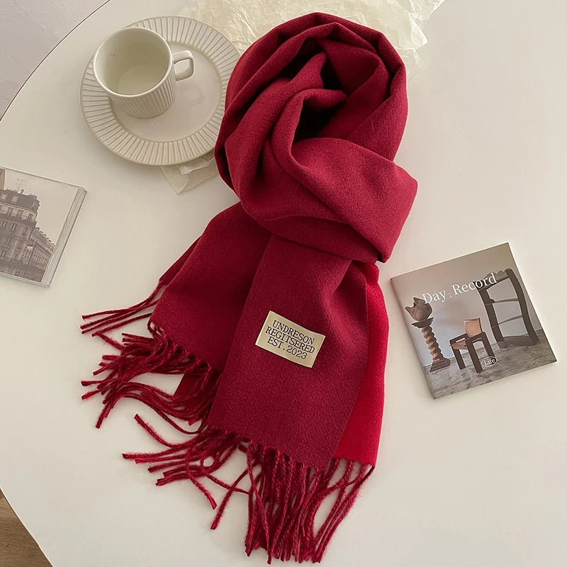 2023 New Fashion Cashmere Scarf Warm Winter for Women Korean Style Knitted Solid Color Double Sided Wraps Neckerchief