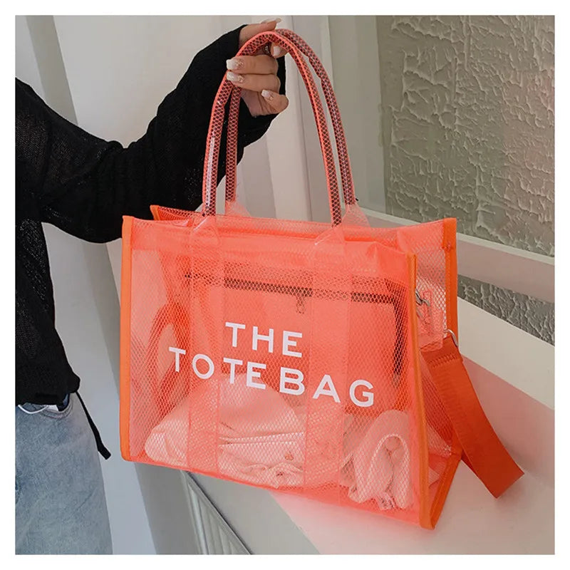 Summer The Tote Bags For Women Brand Designer Luxury Clear Beach Bag Ladies Pink Handbag Big Shopping Crossbody Totebag Hand Bag