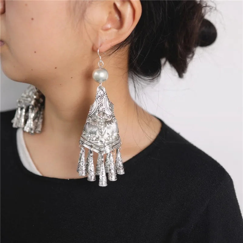 Pendant Perforated Jewelry Horn Shaped Tassel Earrings Women's Accessories Silver Earrings Fashion Party Earrings