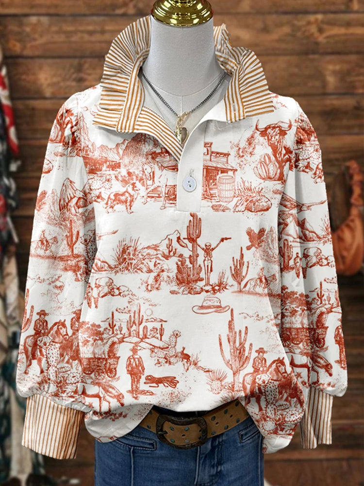 Classic Western Cowboy Cactus Print Shirt