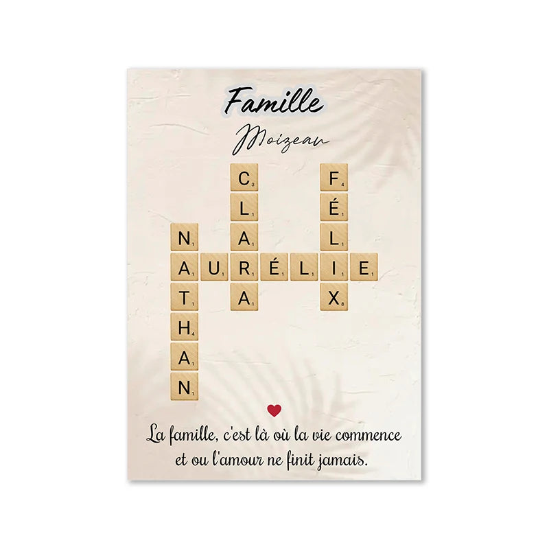 Personalized Family Name Scrabble Puzzle Sign Poster Grandkids Crossword Custom Wall Art Print Nordic Home Decor Christmas Gift Valentines Gift