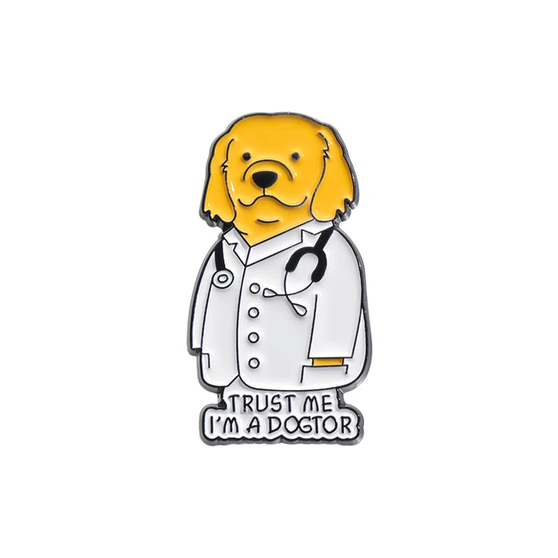 Trust Me I'm A Duckctor Enamel Pins Funny Cartoon Dog Duck Lapel Badge Backpack Clothes Cute Brooches Jewelry Gift for Friends