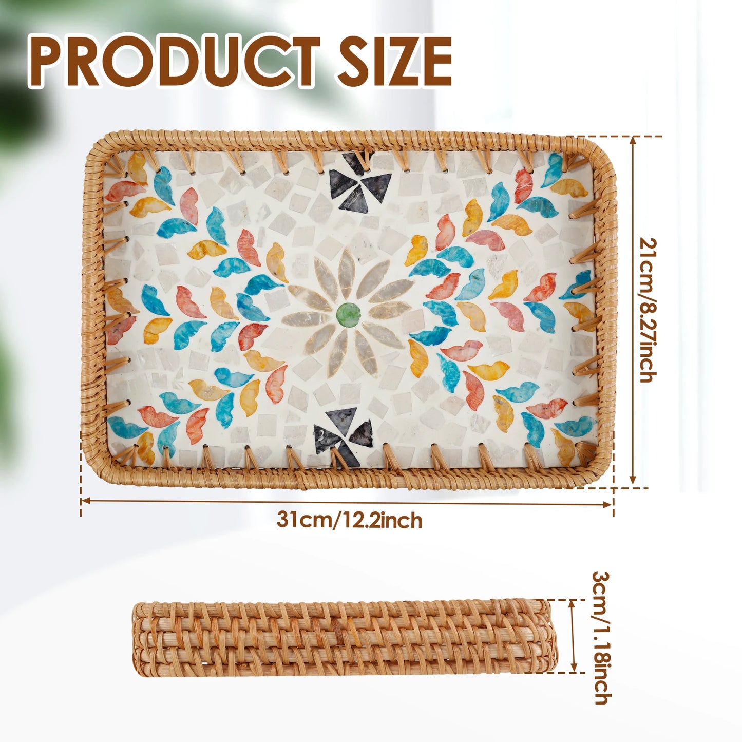 Boho Rattan Food Tray Handwoven Rectangle/Round Decorative Rattan Basket Multifunction Fruit Snack Basket Home Kitchen Supplies